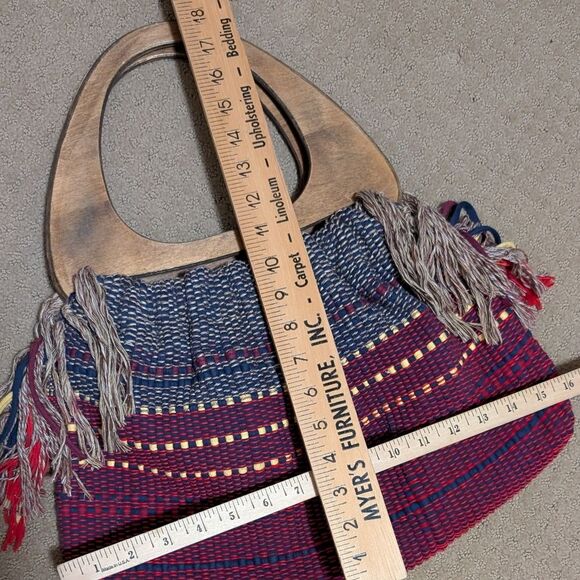 Vintage Adrienne S. Loupos Spintster & Weaver textile hand loomed handbag fringe - Picture 6 of 9